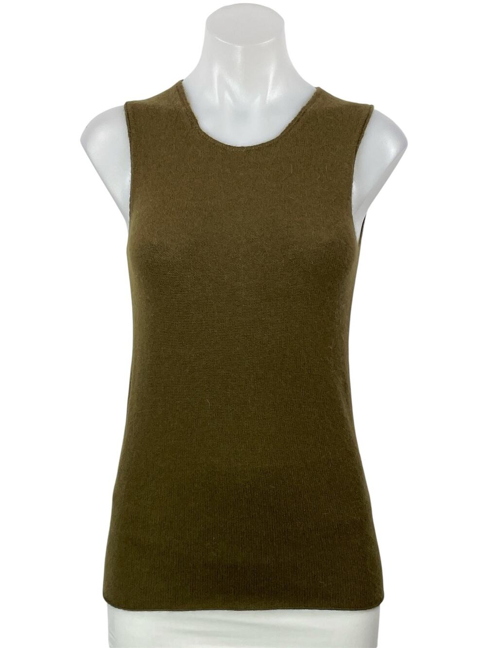 Lamberto Losani 100% Cashmere Olive Green Sleeveless Knit Sweater Tank Top Sz S